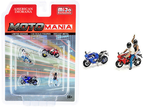 "Moto Mania" (4 Piece Set - 2 Figures and 2 Motorcycles) for 1/64 Scale Models by American Diorama