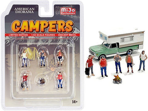 "Campers" (6 Piece Diorama Set - 5 Figures and 1 Accessory) for 1/64 Scale Models by American Diorama