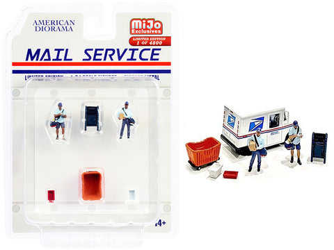 "Mail Service" (6 Piece Diecast Set - 2 Male Mail Carrier Figures and 4 Accessories) Limited Edition to 4,800 pieces Worldwide for 1/64 Scale Models by American Diorama