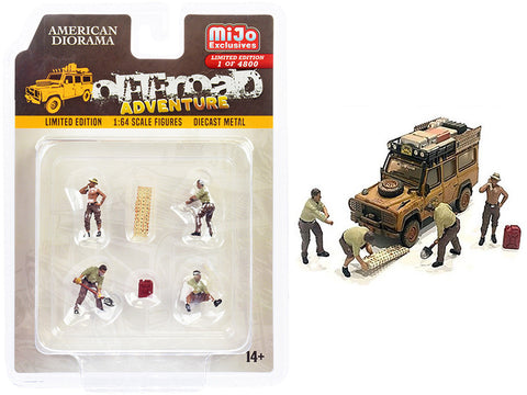 "Off-Road Adventure" (6 Piece Diecast Set - 4 Male Figures and 2 Accessories) Limited Edition to 4,800 pieces Worldwide for 1/64 Scale Models by American Diorama