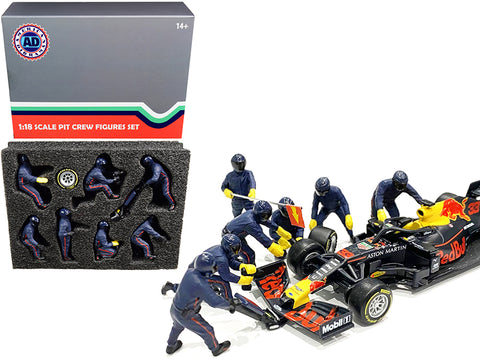 "Formula One F1 Pit Crew" (7 Figure Set) Team Blue Release #1 for 1/18 Scale Models by American Diorama