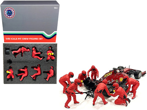 "Formula One F1 Pit Crew" (7 Figure Set) Team Red Release #2 for 1/18 Scale Models by American Diorama