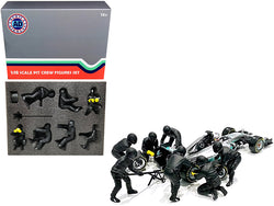 "Formula One F1 Pit Crew" (7 Accessory Figure Set) Team Black Release #2 for 1/18 Scale Models by American Diorama