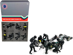 "Formula One F1 Pit Crew" (7 Figure Set) Team Black Release #2 for 1/18 Scale Models by American Diorama