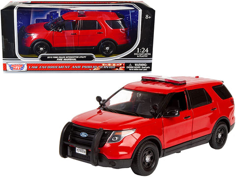 2015 Ford Police Interceptor Utility "Fire Marshal" Plain Red 1/24 Diecast Model Car by Motormax