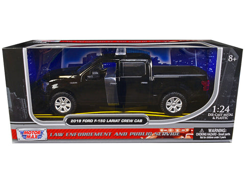 2019 Ford F-150 Lariat Crew Cab Pickup Truck Unmarked Plain Black "Law Enforcement and Public Service" Series 1/24 Diecast Model by Motormax