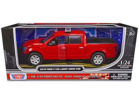 2019 Ford F-150 Lariat Crew Cab Pickup Truck Unmarked Fire Department Red "Law Enforcement and Public Service" Series 1/24 Diecast Model by Motormax
