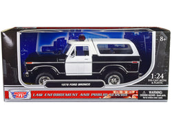 1978 Ford Bronco Police Car Unmarked Black and White "Law Enforcement and Public Service" Series 1/24 Diecast Model by Motormax