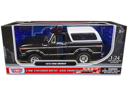 1978 Ford Bronco Police Car Unmarked Black with White Top "Law Enforcement and Public Service" Series 1/24 Diecast Model by Motormax