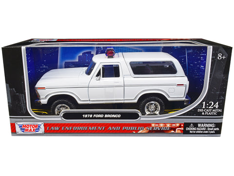 1978 Ford Bronco Police Car Unmarked White "Law Enforcement and Public Service" Series 1/24 Diecast Model by Motormax