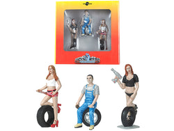 Andie, Derek and Michele Tire Brigade (3 Piece Figure Set) 1/24 by Motorhead Miniatures