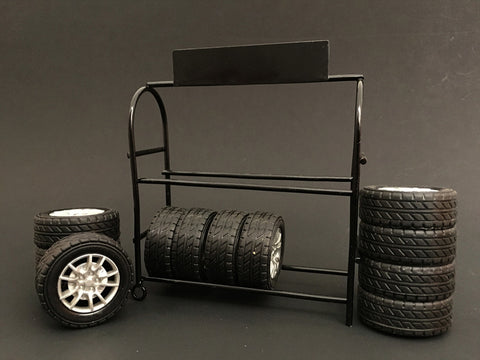 "Metal Tire Rack with Rims and Tires" For 1:24 Scale Models by American Diorama