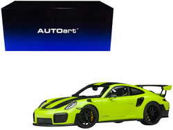 Porsche 911 (991.2) GT2 RS Weissach Package Acid Green with Carbon Stripes 1/18 Model Car by AUTOart
