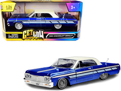 1964 Chevrolet Impala Lowrider Hard Top Candy Blue Metallic with Cream Top "Get Low" Series 1/24 Diecast Model Car by Motormax