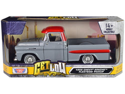 1958 Chevrolet Apache Fleetside "Lowrider" Pickup Truck Gray with Red Top "Get Low" Series 1/24 Diecast Model by Motormax