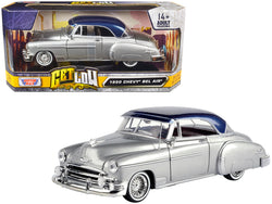 1950 Chevrolet Bel Air Lowrider Silver Metallic with Blue Metallic Top "Get Low" Series 1/24 Diecast Model Car by Motormax