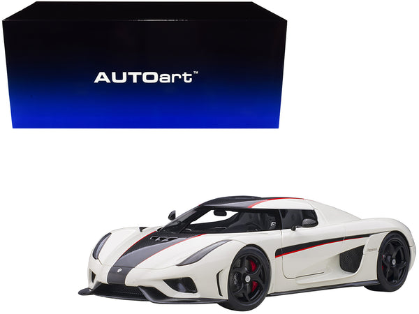 Koenigsegg Regera White with Black Carbon and Red Stripes 1/18  Model Car by AUTOart