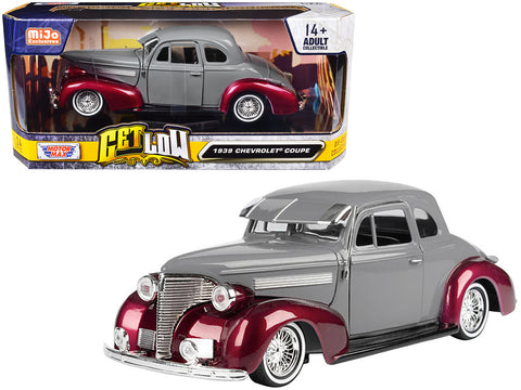 1939 Chevrolet Coupe Lowrider Gray and Red Metallic "Get Low" Series 1/24 Diecast Model Car by Motormax
