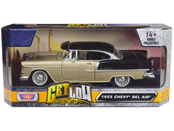 1955 Chevrolet Bel Air Lowrider Hard Top Beige Metallic and Black "Get Low" Series 1/24 Diecast Model Car by Motormax