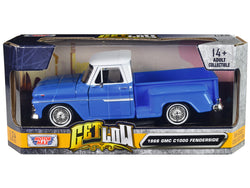 1966 GMC C1000 Fenderside Pickup Truck Lowrider Blue with White Top "Get Low" Series 1/24 Diecast Model by Motormax
