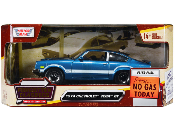 1974 Chevrolet Vega GT Blue Metallic with White Stripes "Forgotten Classics" Series 1/24 Diecast Model Car by Motormax