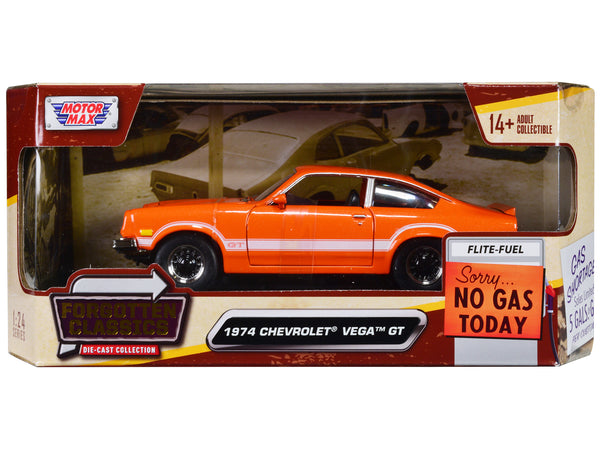 1974 Chevrolet Vega GT Orange Metallic with White Stripes "Forgotten Classics" Series 1/24 Diecast Model Car by Motormax