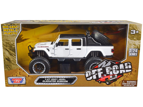 2021 Jeep Gladiator Rubicon Off-Road Pickup Truck White with Black Top "Off Road" Series 1/27 Diecast Model by Motormax