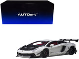 Lamborghini Aventador Liberty Walk LB-Works White Metallic with Carbon Hood and Red Interior Limited Edition 1/18 Model Car by AUTOart