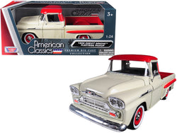 1958 Chevrolet Apache Fleetside Pickup Truck Cream with Red Top 1/24 Diecast Model by Motormax
