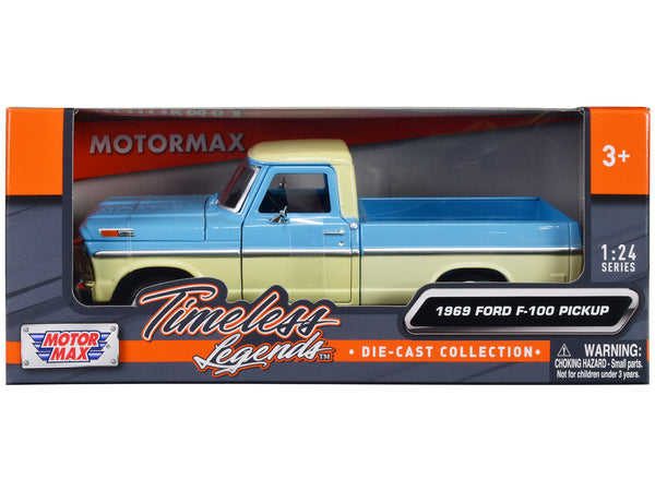 1969 Ford F-100 Pickup Truck Light Blue and Cream "Timeless Legends" Series 1/24 Diecast Model by Motormax