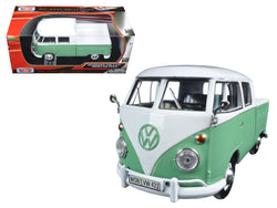 Volkswagen Type 2 (T1) Double Cab Pickup Truck White and Green 1/24 Diecast Model by Motormax