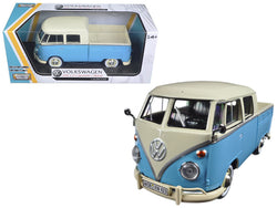 Volkswagen Type 2 (T1) Double Cab Pickup Truck Blue/Cream 1/24 Diecast Model by Motormax