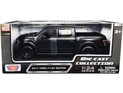 2017 Ford F-150 Raptor Pickup Truck with Sunroof Matte Black "Die-Cast Collection" Series 1/24 Diecast Model by Motormax