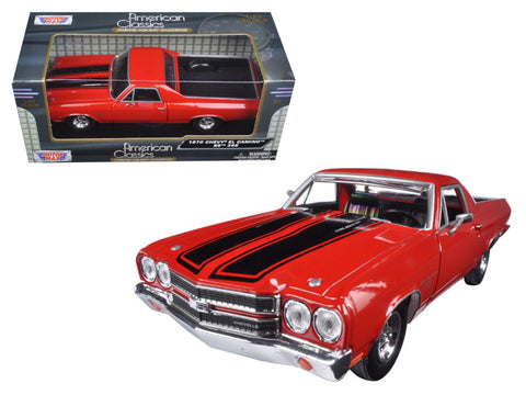 1970 Chevrolet El Camino SS 396 Red with Black Stripes 1/24 Diecast Model by Motormax