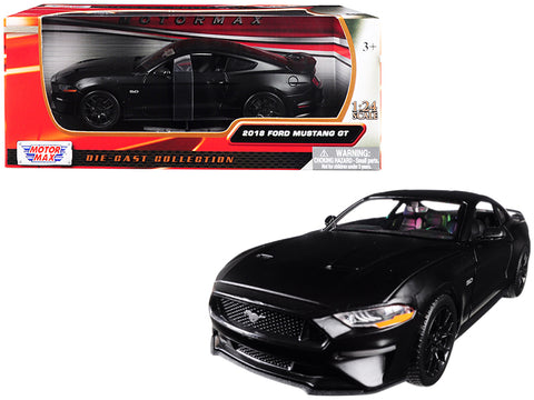 2018 Ford Mustang GT 5.0 Matte Black with Black Wheels 1/24 Diecast Model Car by Motormax
