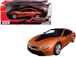 2018 BMW i8 Coupe Metallic Orange with Black Top 1/24 Diecast Model Car by Motormax