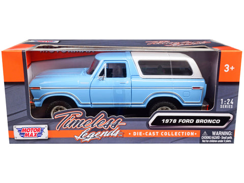 1978 Ford Bronco Custom Light Blue and White "Timeless Legends" Series 1/24 Diecast Model by Motormax
