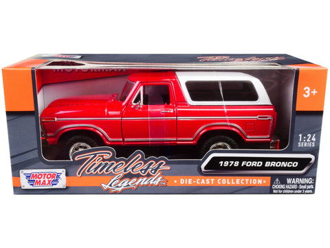 1978 Ford Bronco Custom Red and White "Timeless Legends" Series 1/24 Diecast Model by Motormax