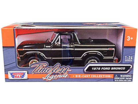 1978 Ford Bronco Custom (Open Top) Black "Timeless Legends" Series 1/24 Diecast Model by Motormax