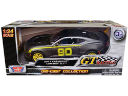 2017 Chevrolet Camaro ZL1 #90 Matte Gray with Yellow Stripes "GT Racing" Series 1/24 Diecast Model Car by Motormax