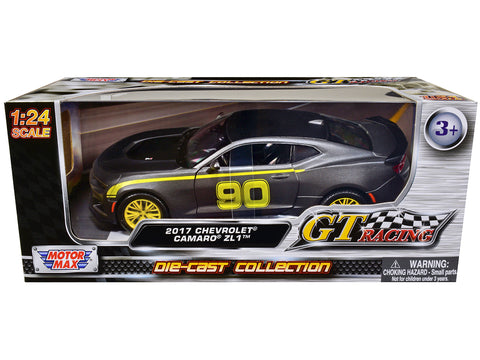 2017 Chevrolet Camaro ZL1 #90 Matte Gray with Yellow Stripes "GT Racing" Series 1/24 Diecast Model Car by Motormax
