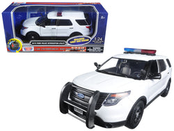 2015 Ford Police Interceptor Utility White with Flashing Light Bar and Front and Rear Lights with 2 Sounds 1/24 Diecast Model Car by Motormax