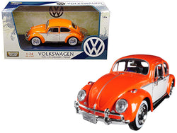 1966 Volkswagen Classic Beetle with Rear Luggage Rack Orange 1/24 Diecast Model Car by Motormax
