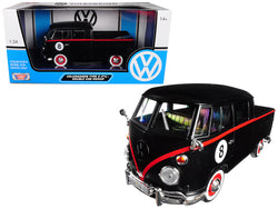 Volkswagen Type 2 (T1) Double Cab Pickup #8 Matte Black 1/24 Diecast Model by Motormax