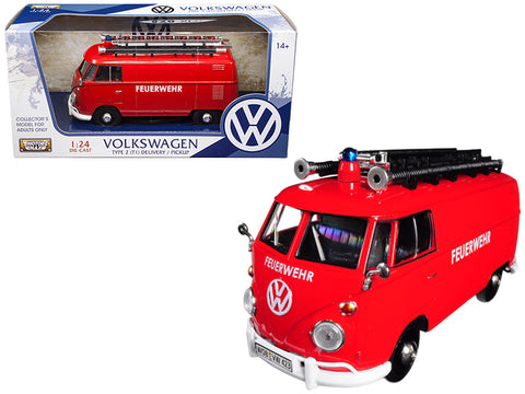 Volkswagen Type 2 (T1) Fire Van Red 1/24 Diecast Model by Motormax