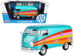 Volkswagen Type 2 (T1) Delivery Van "Peace" Turquoise Metallic 1/24 Diecast Model by Motormax