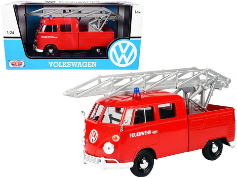 Volkswagen Type 2 (T1) Fire Truck with Aerial Ladder "Feuerwehr" Red 1/24 Diecast Model by Motormax