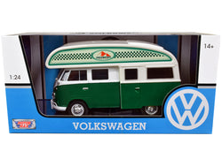 Volkswagen Type 2 (T1) Camper Van Green and White "Outdoor Camping Explore the Forest" 1/24 Diecast Model by Motormax