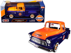 1955 Chevrolet 5100 Stepside Pickup Truck "Gulf" Dark Blue and Orange 1/24 Diecast Model by Motormax