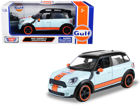 Mini Cooper S Countryman with "Gulf" Livery Light Blue with Orange Stripe and Black Top 1/24 Diecast Model Car by Motormax